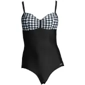 LASCANA Badeanzug , Damen, Gr. 38, Cup C, schwarz-weiß (schwarz, weiß), Polyamid, kariert, Badeanzüge Badeanzug, mit schwarz-weißen Kontrastdetails und Shaping-Effekt