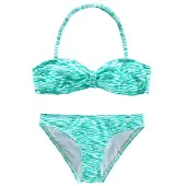 Venice beach Bandeau-Bikini , Jungen, Gr. 146/152, N-Gr, grün (mint, weiß), Polyamid, Melange-Effekt, Bikini-Sets Bandeau-Bikini, regulierbares Top, seitliche Stäbchen