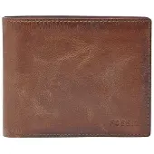 Fossil Leder Geldbörse Derrick RFID Large Coin Pocket Bifold Brown braun
