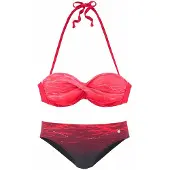 LASCANA Bügel-Bandeau-Bikini , Damen, Gr. 36, Cup E, rot (rot, bedruckt), Polyamid, Farbverlauf, bedruckt, Bikini-Sets Bügel-Bandeau-Bikini, mit Farbverlauf in Batik-Optik