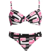 Kangaroos Bügel-Bikini , Damen, Gr. 38, Cup E, schwarz (schwarz, rosa), Polyamid, bedruckt, gemustert, Bikini-Sets Bügel-Bikini, im Retro-Design