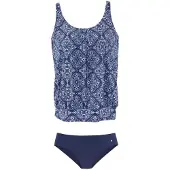 s.Oliver Oversize-Tankini , Damen, Gr. 38, N-Gr, blau (marine, bedruckt), Polyamid, gemustert, Bikini-Sets Oversize-Tankini, figurschmeichelnd, mit Miederverstärkung, wattierte Cups, bis D-Cup