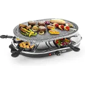 Princess 162720 Raclette 8 Oval Stone Grill, 8 Person(en), Schwarz, Oval, Stein, 430 x 300 mm, Drehregler