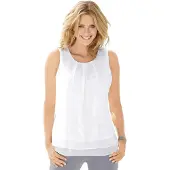 Inspirationen Blusentop , Damen, Gr. 36, weiß (wollweiß), 100% Polyester, unifarben, Rundhals, Blusen Blusentop