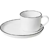 Broste Copenhagen Espressotasse mit Untertasse Salt S 100 ml Porzellan weiß schwarz