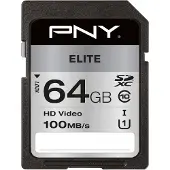 PNY Elite, 64 GB, SDXC, Klasse 10, UHS-I, Class 1 (U1), Schwarz