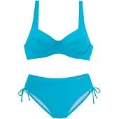 LASCANA Bügel-Bikini "Annelie", Damen, Gr. 38, Cup D, blau (türkis), Polyamid, unifarben, Bikini-Sets Bügel-Bikini, mit seitlich geraffter Bikinihose, Topseller