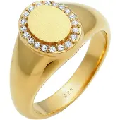 Elli Siegelring PREMIUM "Ring Siegelring Glas Kristalle Weiß 925 Sterling Silber vergoldet" Gr. 56, gold, Fingerringe, Damen, 56, ohne Stein, Silber 925 (Sterlingsilber), 9mm, Siegelring