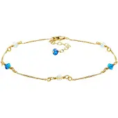 Elli Fußschmuck Basic Strand Bead Kristalle 925 Silber Elli Dunkelblau