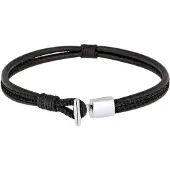 KUZZOI Lederarmband "Armband Echtleder Knoten Haken T-Bone 925 Sterling Silber" Gr. 200, schwarz, Armbänder, Herren, 200, Silber 925 (Sterlingsilber), Lederarmband