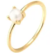 Elli Perlenring "Ring Süßwasserperle Weiß Rund 925 Sterling Silber" Gr. 52, gold, Fingerringe, Damen, 52, ohne Stein, Silber 925 (Sterlingsilber), 5mm, Perlenring