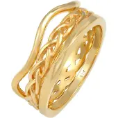 Elli Ring-Set "Ring Ringset Trend Welle Zopf Gedreht Style 925 Silber" Gr. 54, gold, Fingerringe, Damen, 54, ohne Stein, Silber 925 (Sterlingsilber), 3mm, Ring-Set