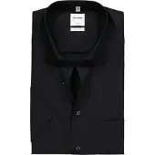 Olymp Kurzarmhemd "Luxor comfort fit", Herren, Gr. 45, N-Gr, schwarz, Web, Obermaterial: 100% Baumwolle, unifarben, bequem, abgesteppt, Hemden Kurzarmhemd, Kurzarmhemd mit Brusttasche, bügelfrei