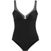 LASCANA Badeanzug , Damen, Gr. 38, Cup B, schwarz, Polyamid, Mesh, kontrastfarbene Details, Badeanzüge Badeanzug, mit Mesh-Einsatz und Shaping-Effekt