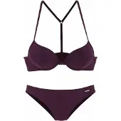 Bruno Banani Push-Up-Bikini , Damen, Gr. 36, Cup A, rot (bordeaux), Polyamid, unifarben, Bikini-Sets Push-Up-Bikini, mit Vorderverschluss