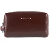 Piquadro Black Square Beauty bag 2 zippers brown
