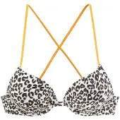 Buffalo Push-Up-Bikini-Top "Kitty", Damen, Gr. 34, Cup A, braun (braun, bedruckt), Polyamid, kontrastfarbene Details, Bikini-Oberteile Push-Up-Bikini-Top, mit kontrastfarbenen Trägern