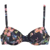 LASCANA Bügel-Bikini-Top "Malia", Damen, Gr. 36, Cup D, grau (anthrazit, bedruckt), Microfaser, Microfaser, Polyamid, bedruckt, floral, Bikini-Oberteile Bügel-Bikini-Top, mit tropischem Print