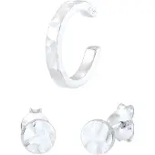 Elli Ohrstecker-Set "Ohrringe Stecker Earcuff Rund Gehämmert 2er Set 925 Silber" Gr. 13, silber, Ohrringe, Damen, 13, ohne Stein, Silber 925 (Sterlingsilber), Ohrstecker-Set