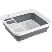 Wenko Geschirrständer "Modell Gaia", grau (grau, weiß), B:36,5cm H:13cm T:31cm, Silikon, Geschirrständer, Geschirrständer, Geschirrabtropfer, faltbar, mit Besteck-Halter und Tellerständer
