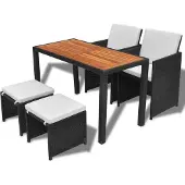 vidaXL 5-tlg. Garten-Essgruppe Poly Rattan Akazienholz Schwarz