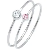 Elli Ring-Set "Ring Set 925 Silber, mit Kristallen von Swarovski(R)" Gr. 58, rosa, Fingerringe, Damen, 58,mit Stein, Silber 925 (Sterlingsilber), 4mm, Ring-Set
