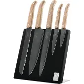 Laguiole Innovation – Messerset, Eichenholzgriff, Stonewash-Klingenfinish und magnetischer Messerständer