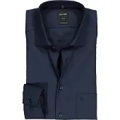 Olymp Businesshemd "Luxor modern fit", Herren, Gr. 44, N-Gr, blau (nachtblau), Web, Obermaterial: 100% Baumwolle, modern fit, Hemden Businesshemd