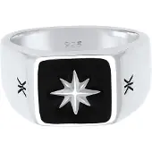 KUZZOI Siegelring "Ring Herren Siegelring Emaille Stern Basic 925er Silber" Gr. 62, silber, Fingerringe, Herren, 62, ohne Stein, Silber 925 (Sterlingsilber), 11mm, Siegelring