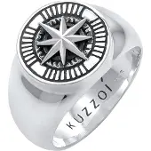 KUZZOI Siegelring "Ring Herren Siegelring Kompass 925 Silber" Gr. 64, silber, Fingerringe, Herren, 64, ohne Stein, Silber 925 (Sterlingsilber), Siegelring