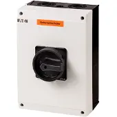 Eaton 207376 Hauptschalter, P3, 100 A, Aufbau, 3-polig + N, HALT-Funktion, mit schwarzem Drehgriff und Sperrkranz, abschließbar in 0-Stellung