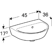 Geberit Handwaschbecken Renova 45x36cm, we., o. Hahnl., m ÜL asym.