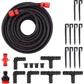 Grafner 15 Meter Perlschlauch Starter-Set, 23 teilig mit Erdanker, Eckverbinder, T-Verbinder, Endstopfen und Klickanschlüssen, wassersparend Bewässerungsschlauch Tropfschlauch