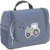Lassig Kulturbeutel LÄSSIG "Adventure, Tractor, Mini Washbag", Jungen, Gr. B/H/T: 20cm x 15cm x 7cm, blau (denim, jeansblau, braun), Polyester, Taschen Kulturbeutel, zum Aufhängen; PETA-approved vegan