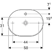 Geberit Aufsatzwaschtisch VariForm 60x45cm, m Hahnloch, o. ÜL, ellipt., we.