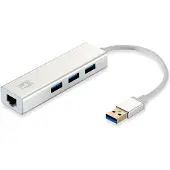 Level One USB-0503 Gigabit USB Netzwerkadapter mit USB Hub, Kabelgebunden, USB, Ethernet, 1000 Mbit/s, Silber, Weiß