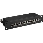 Goobay CAT 6 10-Zoll (25,4 cm) Patch Panel, 12-Port, (1 HE) - STP geschirmt, schwarz