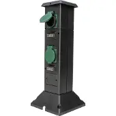 Kopp 145335018 Energiesäule mit 4 Schutzkontaktsteckdosen, Farbe:schwarz/grün