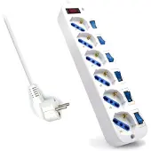Ewent EW3932-5M, 6 AC-Ausgänge, Typ F, 3500 W, Weiß, 5 m