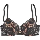 Jette Push-up-BH , Damen, Gr. 70, Cup A, schwarz (schwarz, caramel), Spitze, Obermaterial: 90% Polyamid, 10% Elasthan, BHs Push-up-BH, aus floraler Spitze, Dessous