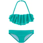 Buffalo Bandeau-Bikini , Jungen, Gr. 170/176, N-Gr, blau (türkis), Polyamid, unifarben, Bikini-Sets Bandeau-Bikini, mit modischem Volant