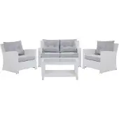Beliani Lounge 4er Set Weiß in Rattanoptik Grauen Bezüge Mit Sitzkissen Dekorativ Elegant Modern