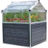 Palram Metall Hochbeet mit Gewächshaus Plantino anthrazit 118x118x147 cm