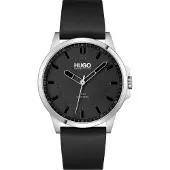 HUGO Analog Quarzuhr für Herren Kollektion #First mit Schwarzes Lederarmband - 1