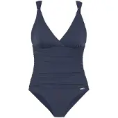 LASCANA Badeanzug , Damen, Gr. 40, Cup D, blau (marine), Polyamid, Badeanzüge Badeanzug, mit überlappendem Ausschnitt und Shaping-Effekt