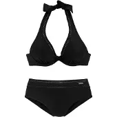 LASCANA Bügel-Bikini , Damen, Gr. 44, Cup C, schwarz, Polyamid, unifarben, Bikini-Sets Bügel-Bikini, als Neckholder, Topseller
