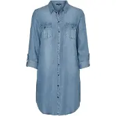 Vero Moda Jeanskleid "VMSILLA", Damen, Gr. XXL, N-Gr, blau (light blau denim), Web, Obermaterial: 100% Lyocell (TENCELTM), gerade kurz, verstellbar 1-Knopf-Manschette mit Schlitz, Kleider Jeanskleid