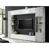 Vente-unique Wohnwand "Sorano", weiß (weiß matt, weiß hochglanz lack, beton, optik), Kastenmöbel-Sets, Wohnwand, Kompaktwohnwand mit viel Stauraum