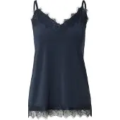 Freequent Spitzentop "FQBICCO-ST", Damen, Gr. XL, blau (salute), Jersey, Obermaterial: 95% Polyester, 5% Elasthan, unifarben, bequem hüftbedeckend, V-Ausschnitt, Tops Spitzentop, mit Spaghetti-Trägern