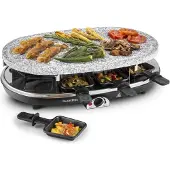 Klarstein Raclette-Tischgrill für 8 Personen mit Steinplatte, Großer Raclette Grill, 1500W Raclette-Grill, Raclette Gerät mit 8 Pfännchen, Raclette-Ofen Groß für Käse & Fleisch für 4-8 Personen